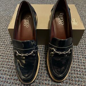 Franco Sarto Women’s Inky Blue Leather Bit Loafers with Silver Hardware